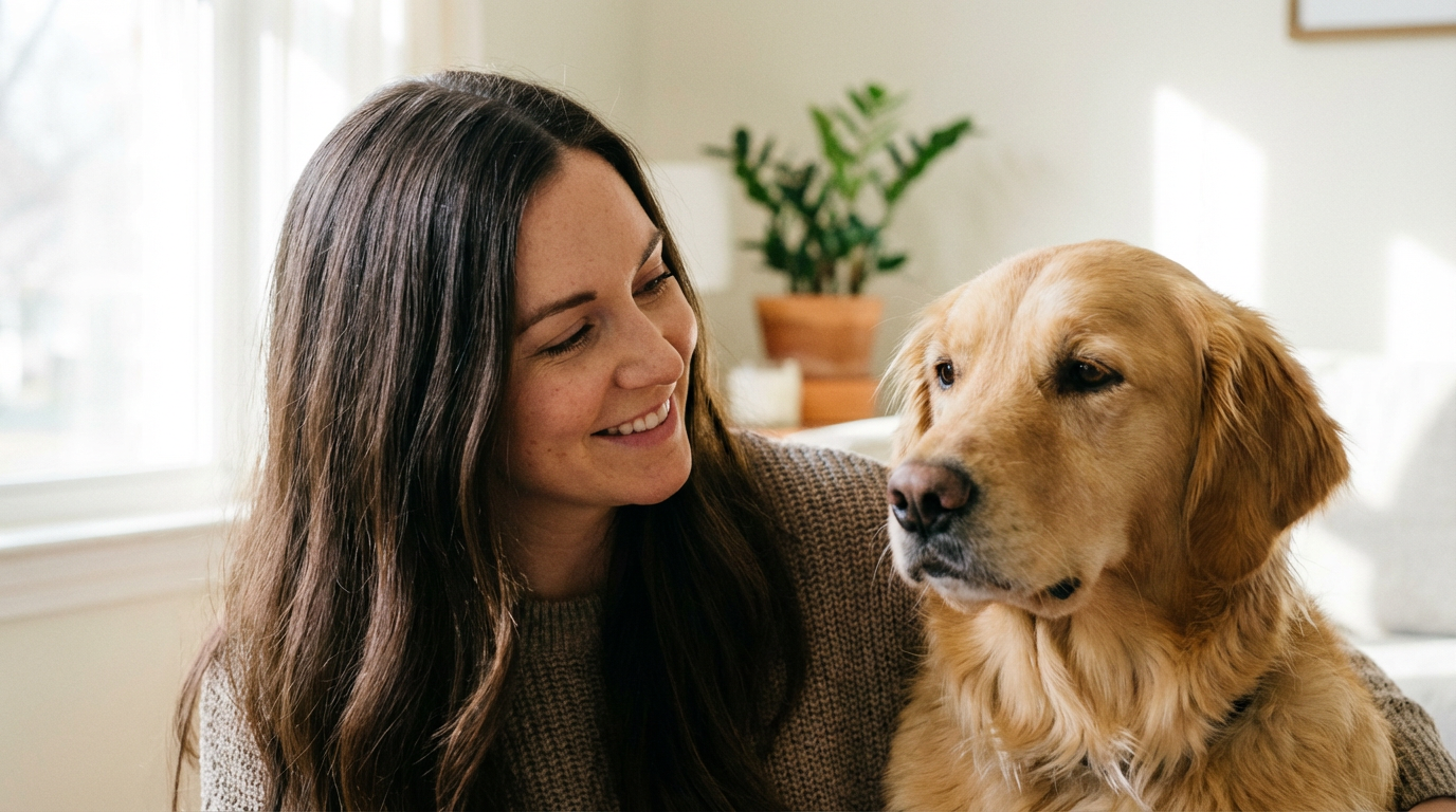 Woof 陪伴示意：美女与金毛狗狗